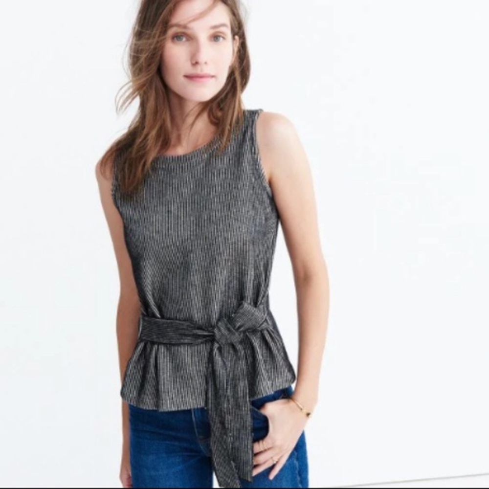 Madewell Grey Ribbed French Rib Tie-waist Tank